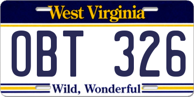 WV license plate OBT326