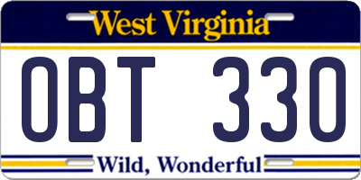 WV license plate OBT330