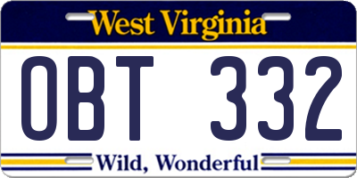 WV license plate OBT332