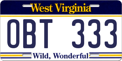 WV license plate OBT333