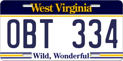 WV license plate OBT334