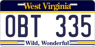 WV license plate OBT335