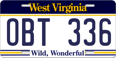 WV license plate OBT336