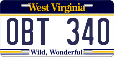 WV license plate OBT340
