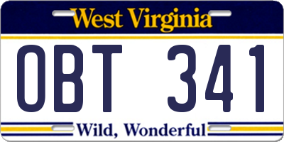WV license plate OBT341