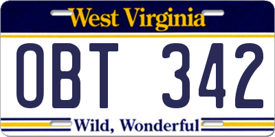 WV license plate OBT342