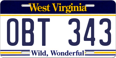 WV license plate OBT343
