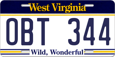 WV license plate OBT344