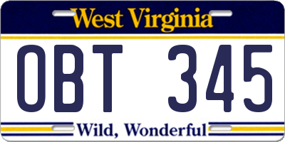 WV license plate OBT345