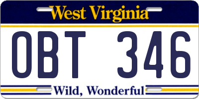 WV license plate OBT346