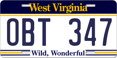 WV license plate OBT347