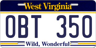 WV license plate OBT350