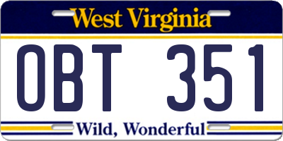 WV license plate OBT351