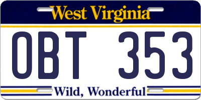 WV license plate OBT353