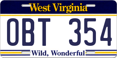 WV license plate OBT354