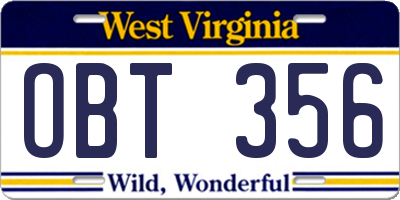 WV license plate OBT356