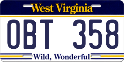 WV license plate OBT358
