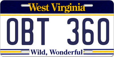 WV license plate OBT360