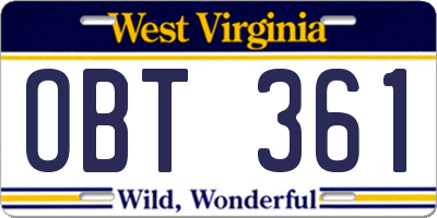 WV license plate OBT361