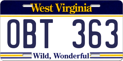 WV license plate OBT363