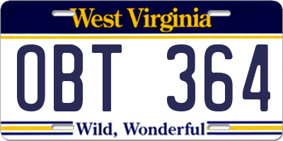 WV license plate OBT364