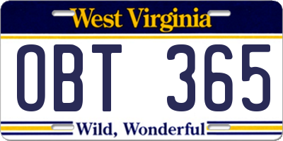 WV license plate OBT365