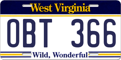 WV license plate OBT366