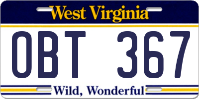 WV license plate OBT367
