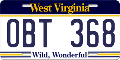 WV license plate OBT368