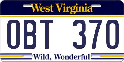 WV license plate OBT370