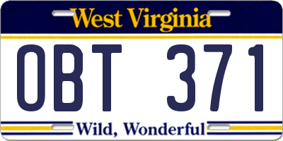 WV license plate OBT371