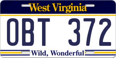 WV license plate OBT372