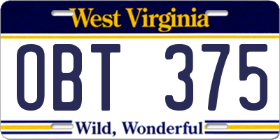 WV license plate OBT375
