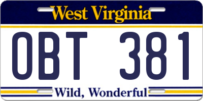WV license plate OBT381