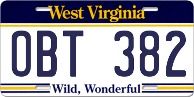 WV license plate OBT382