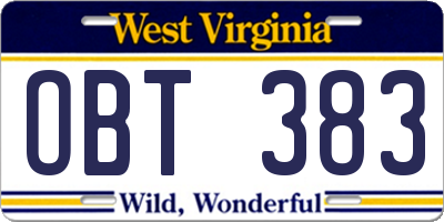 WV license plate OBT383