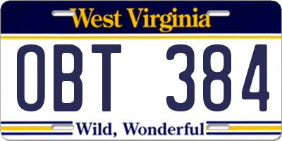 WV license plate OBT384