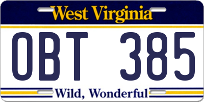 WV license plate OBT385