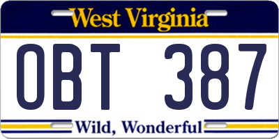 WV license plate OBT387