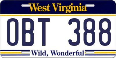 WV license plate OBT388