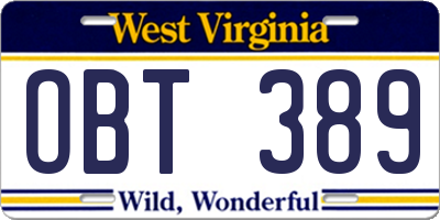 WV license plate OBT389