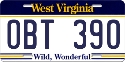 WV license plate OBT390