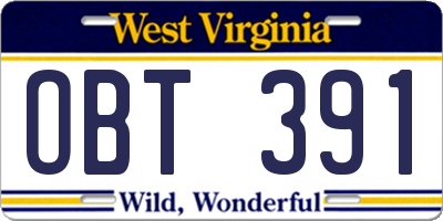WV license plate OBT391