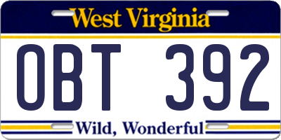 WV license plate OBT392