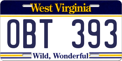 WV license plate OBT393