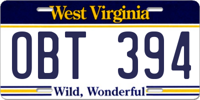 WV license plate OBT394