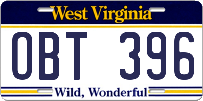 WV license plate OBT396