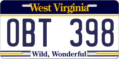 WV license plate OBT398