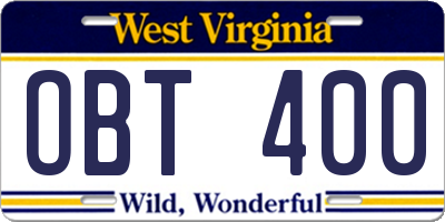 WV license plate OBT400