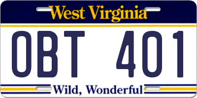 WV license plate OBT401
